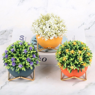 3 Pcs Mini Artificial Potted Plants Small Artificial Succulents Plants with Iron frame For Office Desk Decoration