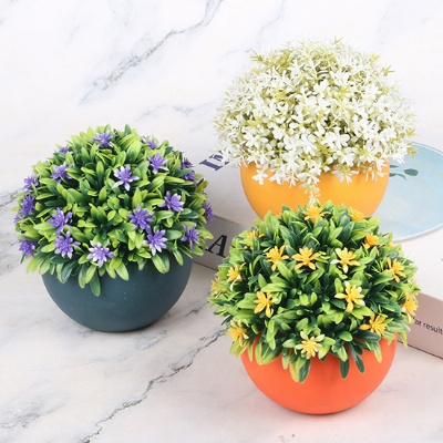 3 Pcs Mini Artificial Potted Plants Small Artificial Succulents Plants with Iron frame For Office Desk Decoration