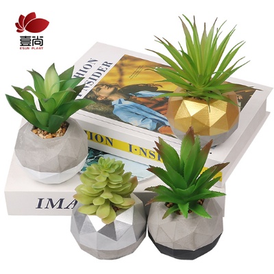 Artificial succulents potted Geometric Vase Cement Planter Pot Handmade Display Rustic Modern Minimalist