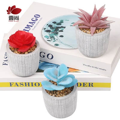 Faux striped cup cement potted succulents, interior decoration office bedroom tabletop