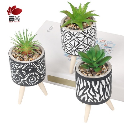 Artificial succulents cement pot, office bedroom desktop artificial plant interior decoration 3 sets