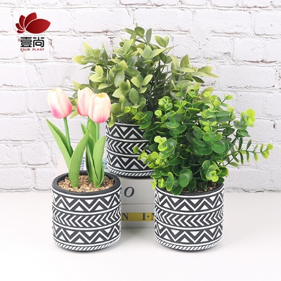 Artificial PU Flower/Plant With Cement Pot For Desk Decoration